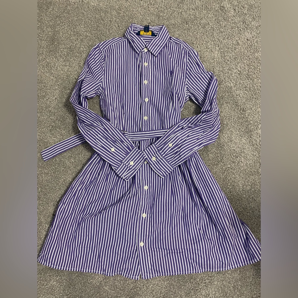 Polo Ralph Lauren Purple Striped Button Down Girls Dress.